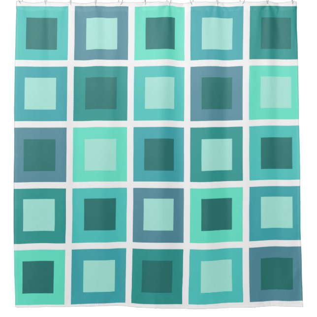 Retro 1950s Tiles Pattern Turquoise Shower Curtain (Front)