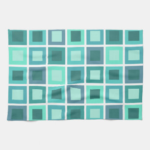 Retro 1950s Tiles Pattern Turquoise Tea Towel