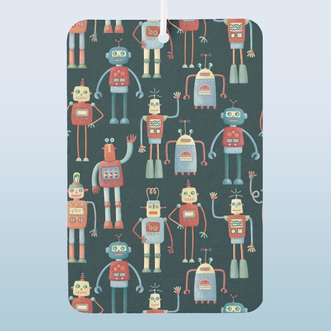 Retro 1950s Vintage Robot Car Air Freshener (Fun retro vintage 1950s style robot patterned car vehicle air freshener)