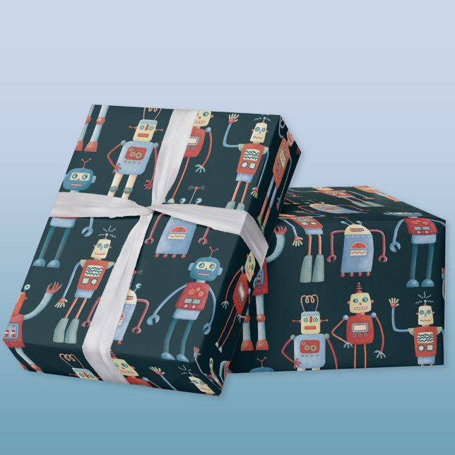 Retro 1950s Vintage Robots Wrapping Paper (Retro robot wrapping paper)