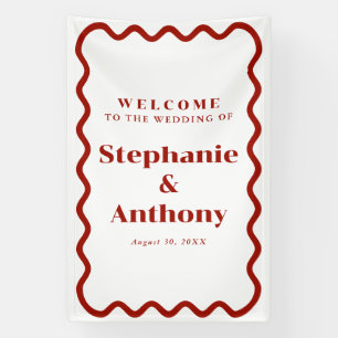 Retro 1950s Wavy Edge Dark Red Wedding Banner
