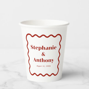 Retro 1950s Wavy Edge Dark Red Wedding Paper Cups
