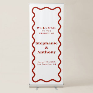 Retro 1950s Wavy Edge Dark Red Wedding Retractable Banner