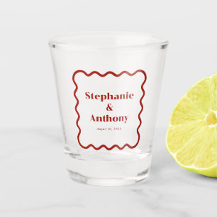 Retro 1950s Wavy Edge Dark Red Wedding Shot Glass