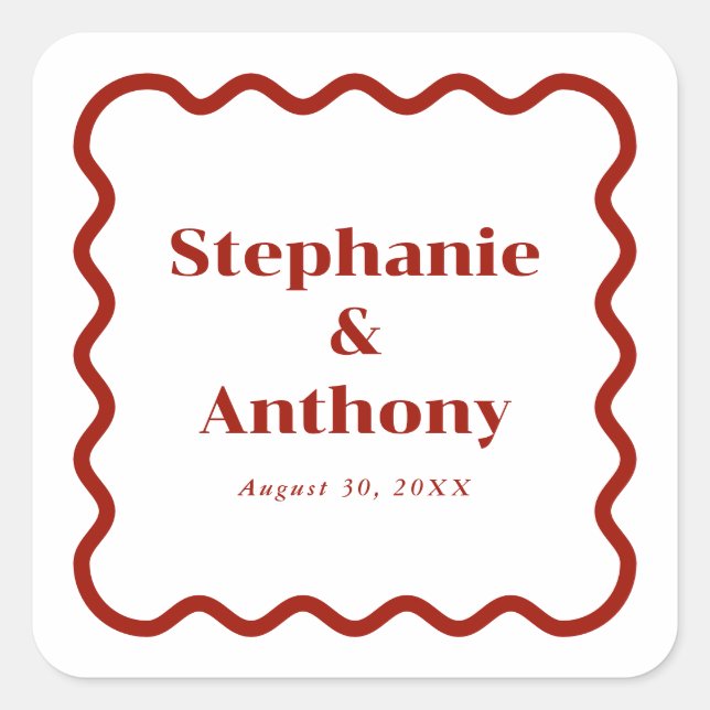 Retro 1950s Wavy Edge Dark Red Wedding Square Sticker (Front)