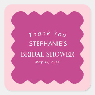 Retro 1950s Wavy Edge Magenta and Pink Bridal Square Sticker