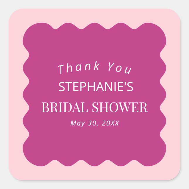 Retro 1950s Wavy Edge Magenta and Pink Bridal Square Sticker (Front)