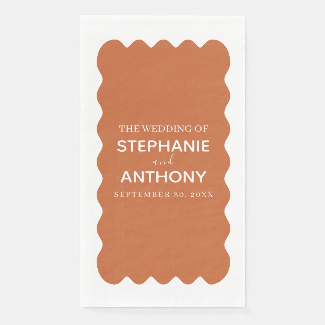 Retro 1950s Wavy Edge Terracotta Wedding   Napkin (Front)