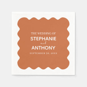 Retro 1950s Wavy Edge Terracotta Wedding  Napkin