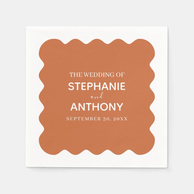 Retro 1950s Wavy Edge Terracotta Wedding  Napkin (Front)