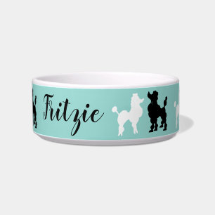 Retro 1950's White & Black Poodles Custom Name Bowl