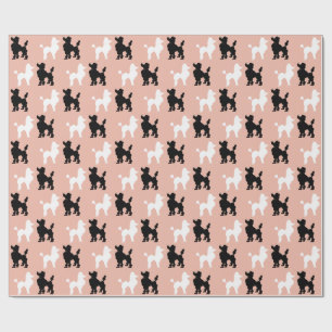 Retro 1950's White & Black Poodles on Salmon Pink Wrapping Paper