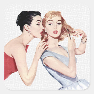 Retro 1950s Women Gossipers Square Sticker