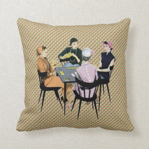 Retro 1950s Women Playing Cards Cushion