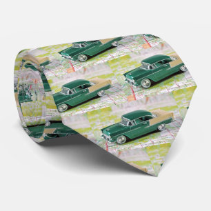 Retro 1955 Car on Map Tie