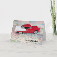 Retro 1955 Chevy Car On Road Map