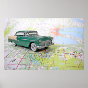 retro 1955 Chevy on map Poster