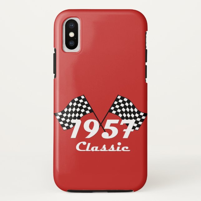 Retro 1957 Classic Black & White Chequered Flag Case-Mate iPhone Case (Back)