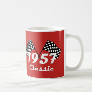 Retro 1957 Classic Black & White Chequered Flag Coffee Mug