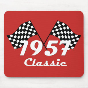 Retro 1957 Classic Black & White Chequered Flag Mouse Mat