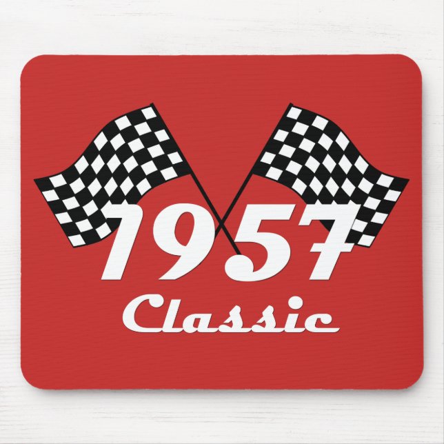 Retro 1957 Classic Black & White Chequered Flag Mouse Mat (Front)