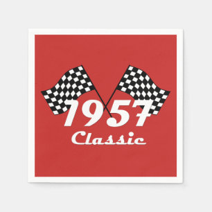Retro 1957 Classic Black & White Chequered Flag Napkin