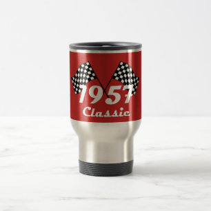 Retro 1957 Classic Black & White Chequered Flag Travel Mug
