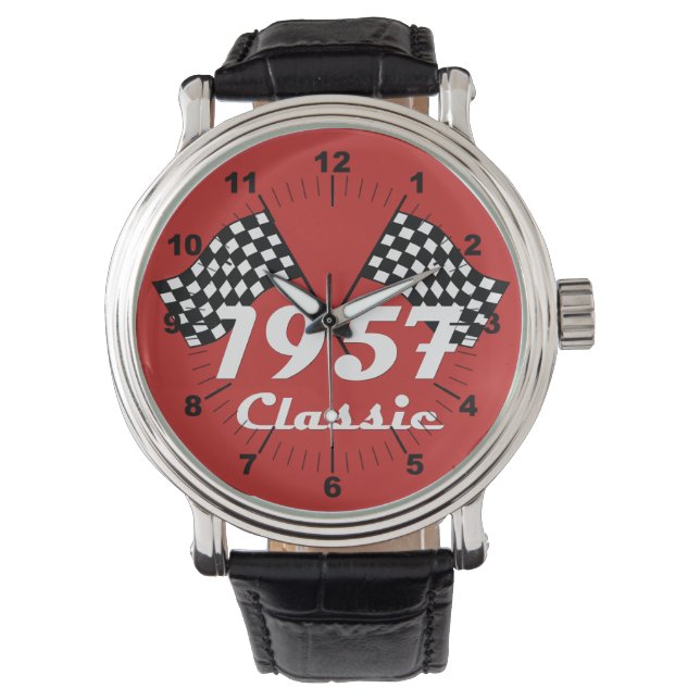 Retro 1957 Classic Black & White Chequered Flag Watch (Front)