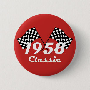 Retro 1958 Classic Black & White Checked Race Flag 6 Cm Round Badge