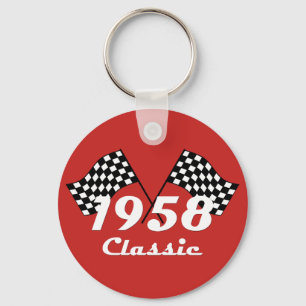 Retro 1958 Classic Black & White Checked Race Flag Key Ring