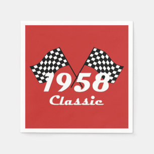Retro 1958 Classic Black & White Checked Race Flag Napkin