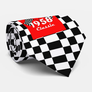 Retro 1958 Classic Black & White Checked Race Flag Tie
