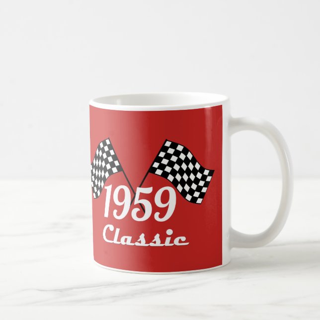 Retro 1959 Classic Black & White Chequered Flag Coffee Mug (Right)
