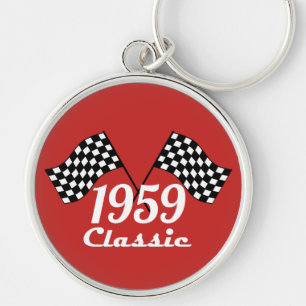 Retro 1959 Classic Black & White Chequered Flag Key Ring