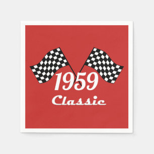 Retro 1959 Classic Black & White Chequered Flag Napkin