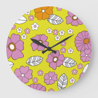 Retro 1960 Flowers Large Clock