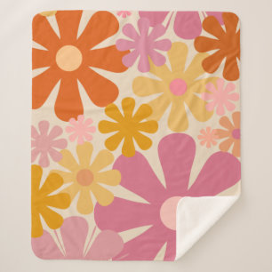 Retro 1960s 1970s Flowers Floral Pattern Sherpa Blanket