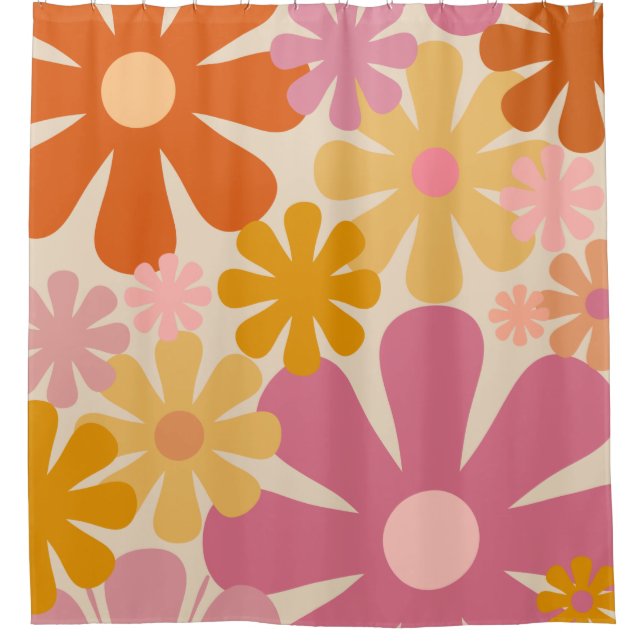 Retro 1960s 1970s Flowers Floral Pattern Shower Curtain (Front)