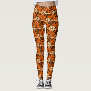 Retro 1960's - 70's Design Orange Brown Orbs Cream Leggings