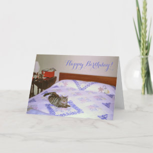 Retro 1960's Cat Laying Vintage Chenille Blanket Card