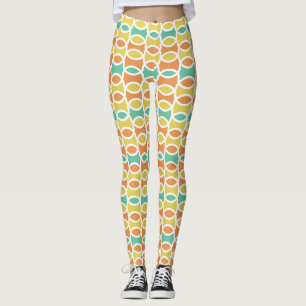 Retro 1960s Circles Ovals Orange Teal Gold Leggings