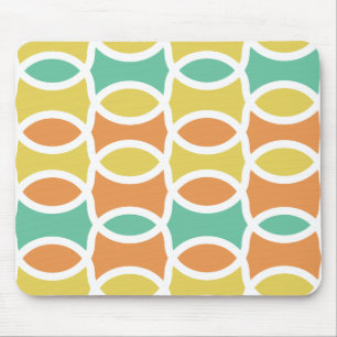 Retro 1960s Circles Ovals Orange Teal Gold Mouse Mat