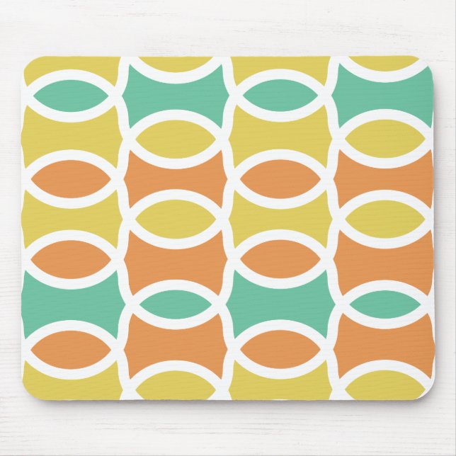 Retro 1960s Circles Ovals Orange Teal Gold Mouse Mat (Front)