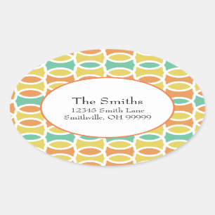 Retro 1960s Circles Ovals Orange Teal Gold Oval Sticker
