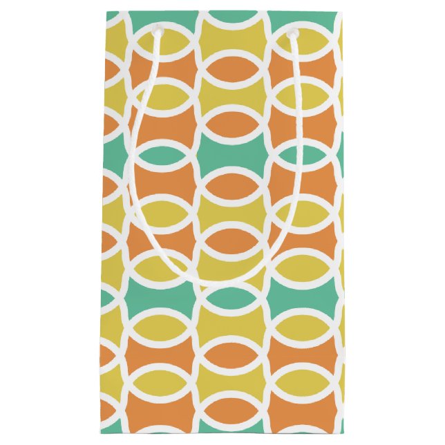 Retro 1960s Circles Ovals Orange Teal Gold Small Gift Bag (Front)