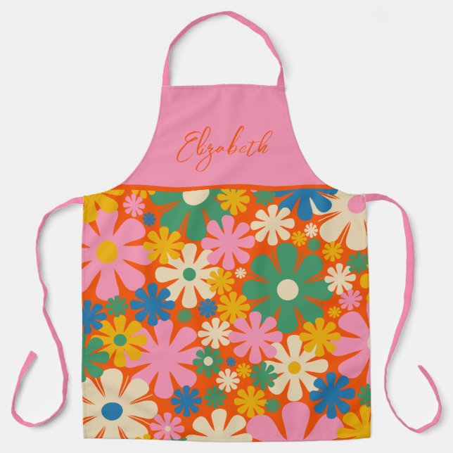 Retro 1960s Colorful Floral Pattern  Apron (Front)