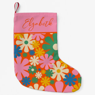 Retro 1960s Colourful Floral Pattern  Small Christmas Stocking