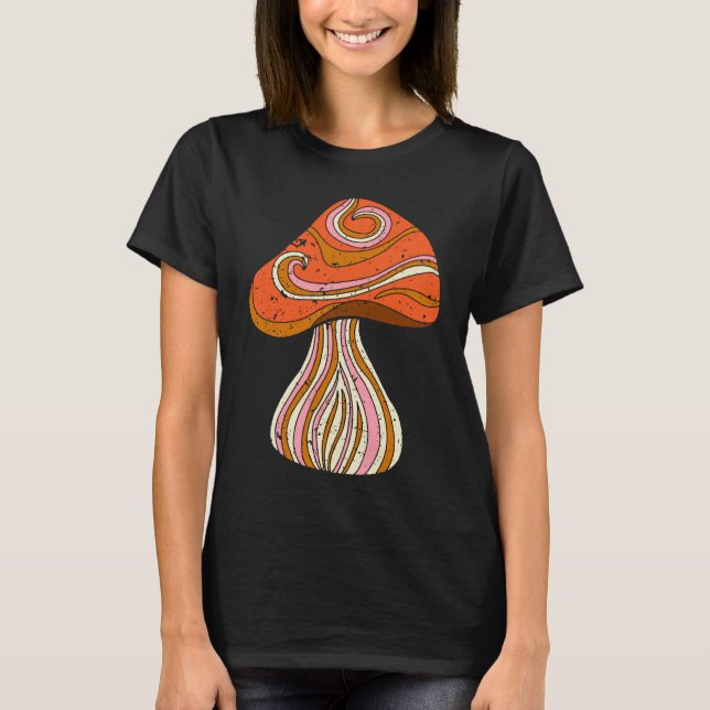 Retro 1960s Hippy Style Distressed Mushroom Graphi T-Shirt (Front)