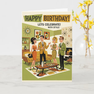 Retro 1960s Mid-Century Party Happy Birthday Card