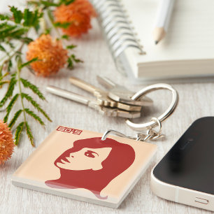 Retro 1960s Minimalist Woman Illustration Art Key Ring